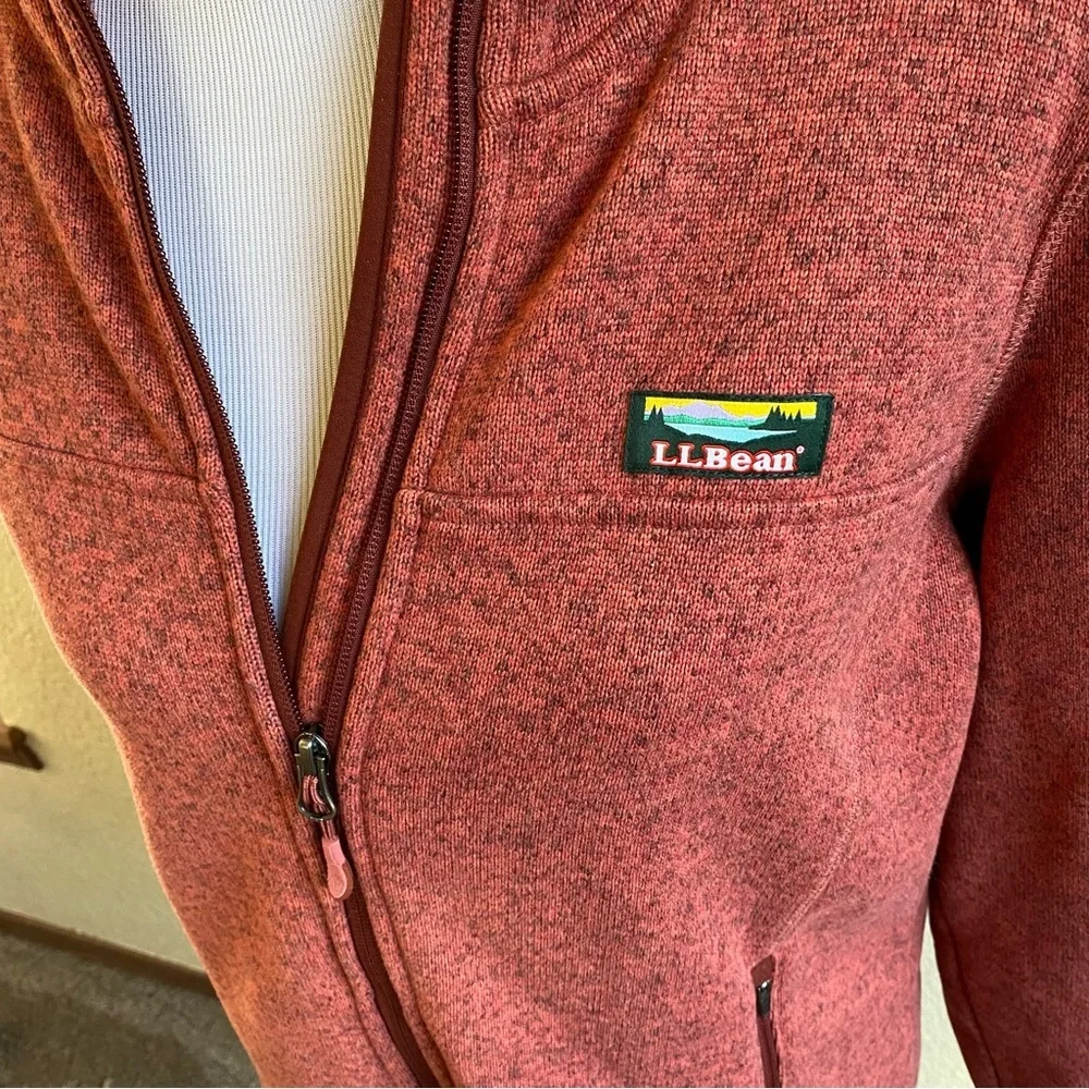 L.L.Bean Burnt Orange Hooded Jacket Full Zip Sweater Fleece Technical Knit: L